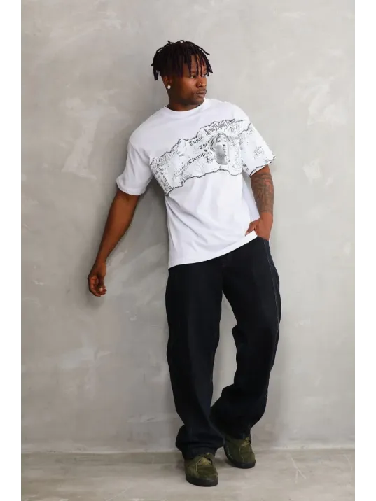 Unisex Bisiklet Yaka Baskılı Oversize T-Shirt - Beyaz Unisex Bisiklet Yaka Baskılı Oversize T-Shirt - Beyaz