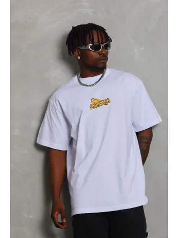 Unisex Bisiklet Yaka Baskılı Oversize T-Shirt - Beyaz Unisex Bisiklet Yaka Baskılı Oversize T-Shirt - Beyaz
