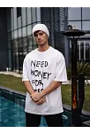 Unisex Bisiklet Yaka Baskılı Oversize T-shirt - Beyaz