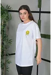 Unisex Bisiklet Yaka Baskılı Oversize T-shirt - Beyaz
