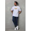Unisex Bisiklet Yaka Baskılı Oversize T-Shirt - Beyaz Unisex Bisiklet Yaka Baskılı Oversize T-Shirt - Beyaz