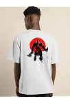 Unisex Bisiklet Yaka Baskılı Oversize T-shirt - Beyaz