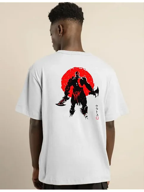 Unisex Bisiklet Yaka Baskılı Oversize T-shirt - Beyaz
