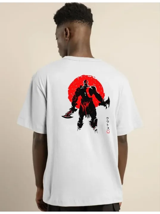 Unisex Bisiklet Yaka Baskılı Oversize T-shirt - Beyaz