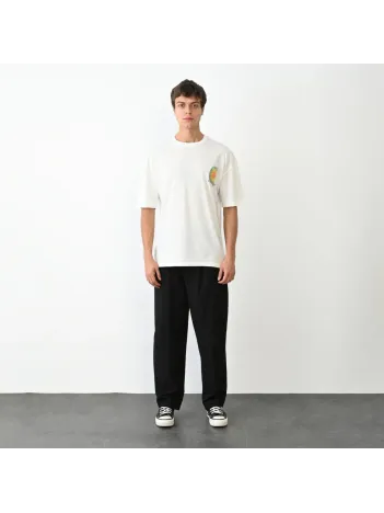 Unisex Bisiklet Yaka Baskılı Oversize T-shirt - Beyaz