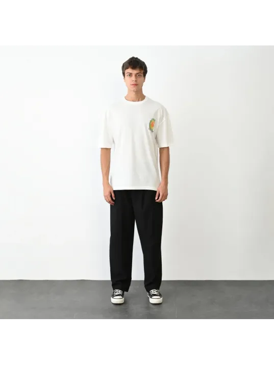 Unisex Bisiklet Yaka Baskılı Oversize T-shirt - Beyaz Unisex Bisiklet Yaka Baskılı Oversize T-shirt - Beyaz