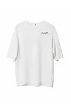 Unisex Bisiklet Yaka Baskılı Oversize T-shirt - Beyaz