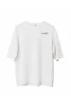 Unisex Bisiklet Yaka Baskılı Oversize T-shirt - Beyaz