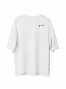 Unisex Bisiklet Yaka Baskılı Oversize T-shirt - Beyaz