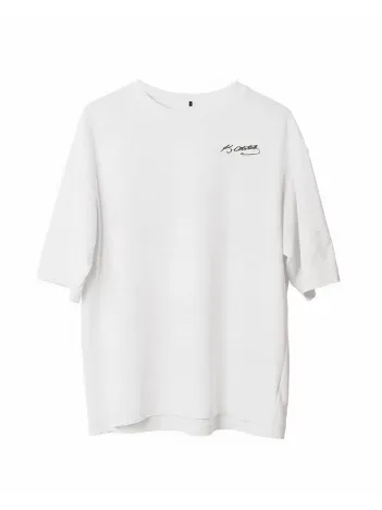 Unisex Bisiklet Yaka Baskılı Oversize T-shirt - Beyaz