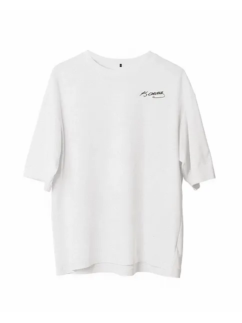 Unisex Bisiklet Yaka Baskılı Oversize T-shirt - Beyaz