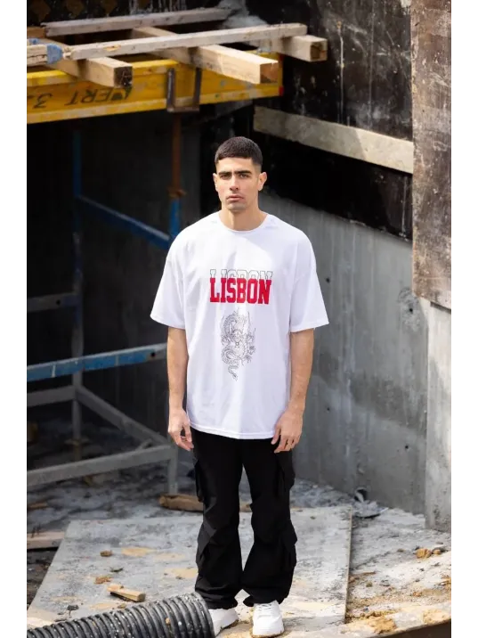 Unisex Bisiklet Yaka Baskılı Oversize T-Shirt - Beyaz Unisex Bisiklet Yaka Baskılı Oversize T-Shirt - Beyaz