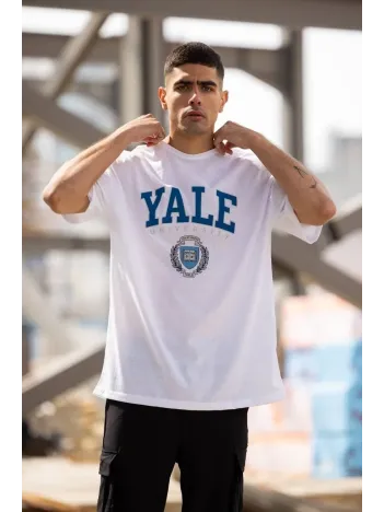 Unisex Bisiklet Yaka Baskılı Oversize T-Shirt - Beyaz Unisex Bisiklet Yaka Baskılı Oversize T-Shirt - Beyaz