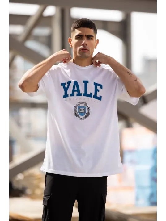 Unisex Bisiklet Yaka Baskılı Oversize T-Shirt - Beyaz Unisex Bisiklet Yaka Baskılı Oversize T-Shirt - Beyaz