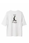 Unisex Bisiklet Yaka Baskılı Oversize T-shirt - Beyaz