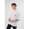 Unisex Bisiklet Yaka Baskılı Oversize T-Shirt - Beyaz Unisex Bisiklet Yaka Baskılı Oversize T-Shirt - Beyaz