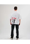 Unisex Bisiklet Yaka Baskılı Oversize T-shirt - Beyaz
