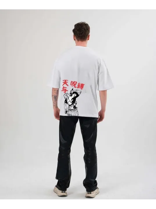 Unisex Bisiklet Yaka Baskılı Oversize T-Shirt - Beyaz Unisex Bisiklet Yaka Baskılı Oversize T-Shirt - Beyaz