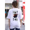 Unisex Bisiklet Yaka Baskılı Oversize T-Shirt - Beyaz