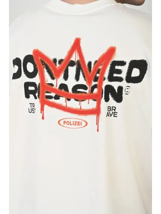 Unisex Bisiklet Yaka Baskılı Oversize T-Shirt - Beyaz Unisex Bisiklet Yaka Baskılı Oversize T-Shirt - Beyaz