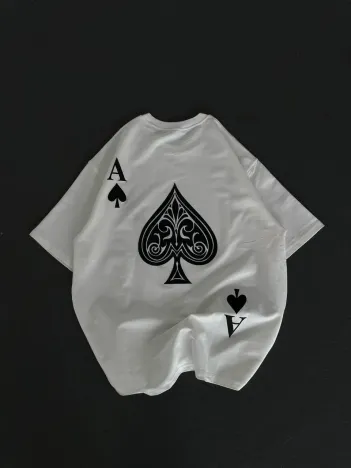 Unisex Bisiklet Yaka Baskılı Oversize T-Shirt - Beyaz Unisex Bisiklet Yaka Baskılı Oversize T-Shirt - Beyaz