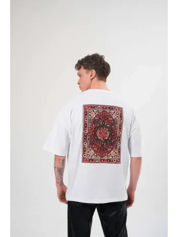 Unisex Bisiklet Yaka Baskılı Oversize T-Shirt - Beyaz Unisex Bisiklet Yaka Baskılı Oversize T-Shirt - Beyaz