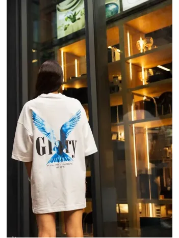 Unisex Bisiklet Yaka Baskılı Oversize T-Shirt - Beyaz Unisex Bisiklet Yaka Baskılı Oversize T-Shirt - Beyaz