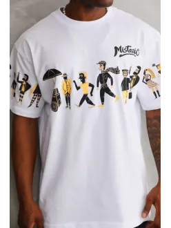 Unisex Bisiklet Yaka Baskılı Oversize T-shirt - Beyaz Unisex Bisiklet Yaka Baskılı Oversize T-shirt - Beyaz