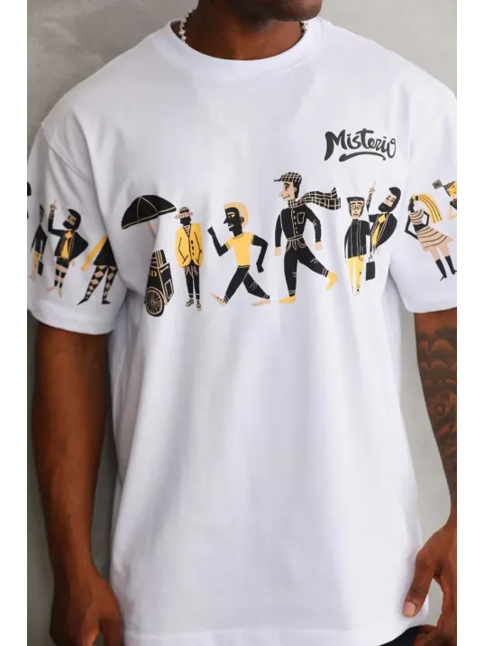 Unisex Bisiklet Yaka Baskılı Oversize T-Shirt - Beyaz Unisex Bisiklet Yaka Baskılı Oversize T-Shirt - Beyaz