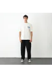Unisex Bisiklet Yaka Baskılı Oversize T-shirt - Beyaz