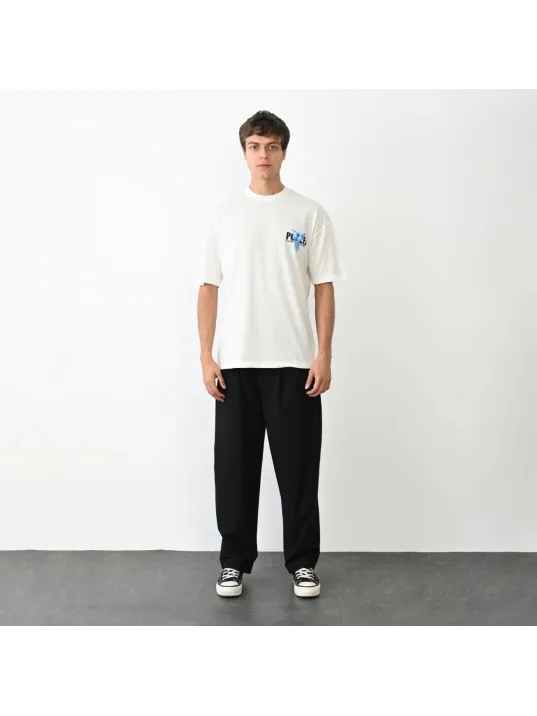 Unisex Bisiklet Yaka Baskılı Oversize T-Shirt - Beyaz Unisex Bisiklet Yaka Baskılı Oversize T-Shirt - Beyaz