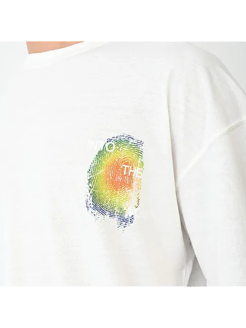 Unisex Bisiklet Yaka Baskılı Oversize T-shirt - Beyaz