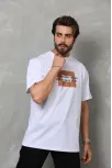 Unisex Bisiklet Yaka Baskılı Oversize T-shirt - Beyaz
