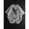 Unisex Bisiklet Yaka Baskılı Oversize T-Shirt - Beyaz