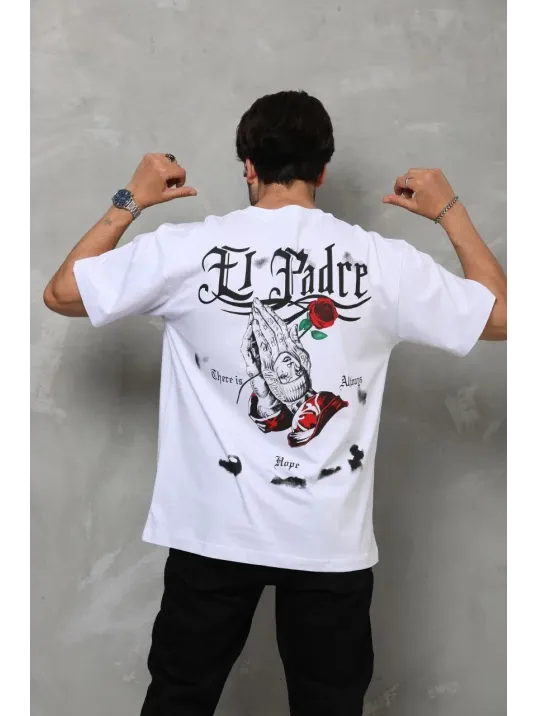 Unisex Bisiklet Yaka Baskılı Oversize T-Shirt - Beyaz Unisex Bisiklet Yaka Baskılı Oversize T-Shirt - Beyaz