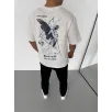 Unisex Bisiklet Yaka Baskılı Oversize T-Shirt - Beyaz Unisex Bisiklet Yaka Baskılı Oversize T-Shirt - Beyaz