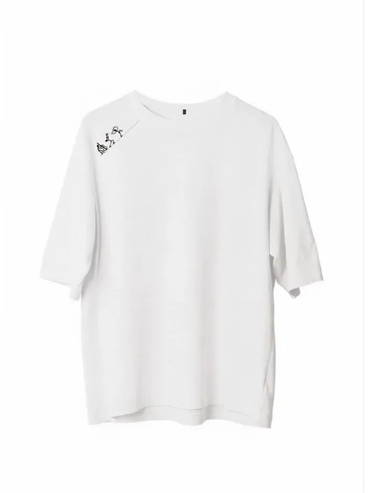 Unisex Bisiklet Yaka Baskılı Oversize T-Shirt - Beyaz Unisex Bisiklet Yaka Baskılı Oversize T-Shirt - Beyaz