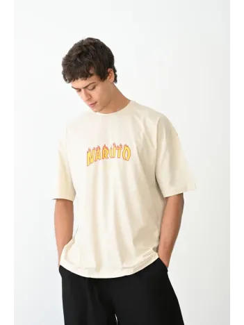 Unisex Bisiklet Yaka Baskılı Oversize T-shirt - Beyaz