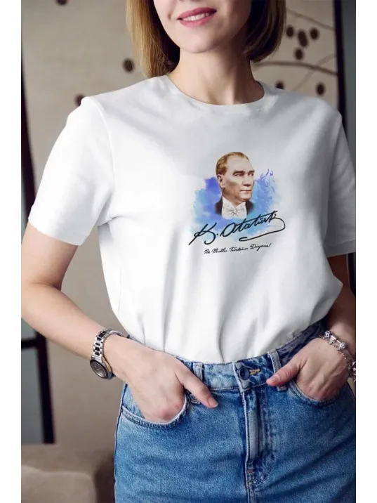 Unisex Bisiklet Yaka Baskılı Oversize T-Shirt - Beyaz Unisex Bisiklet Yaka Baskılı Oversize T-Shirt - Beyaz