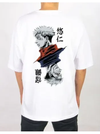 Unisex Bisiklet Yaka Baskılı Oversize T-shirt - Beyaz