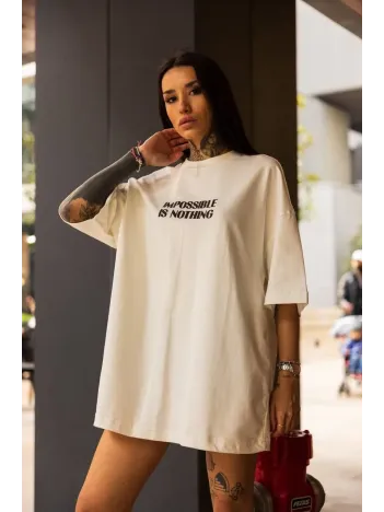 Unisex Bisiklet Yaka Baskılı Oversize T-Shirt - Beyaz Unisex Bisiklet Yaka Baskılı Oversize T-Shirt - Beyaz