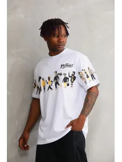 Unisex Bisiklet Yaka Baskılı Oversize T-shirt - Beyaz