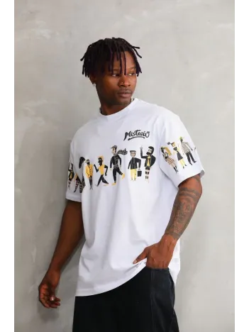 Unisex Bisiklet Yaka Baskılı Oversize T-Shirt - Beyaz Unisex Bisiklet Yaka Baskılı Oversize T-Shirt - Beyaz