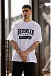 Unisex Bisiklet Yaka Baskılı Oversize T-shirt - Beyaz