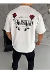 Unisex Bisiklet Yaka Baskılı Oversize T-shirt - Beyaz