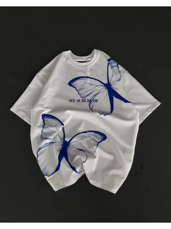 Unisex Bisiklet Yaka Baskılı Oversize T-shirt - Beyaz Unisex Bisiklet Yaka Baskılı Oversize T-shirt - Beyaz