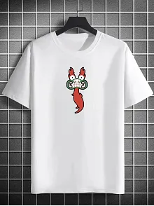 Unisex Bisiklet Yaka Baskılı Oversize T-shirt - Beyaz