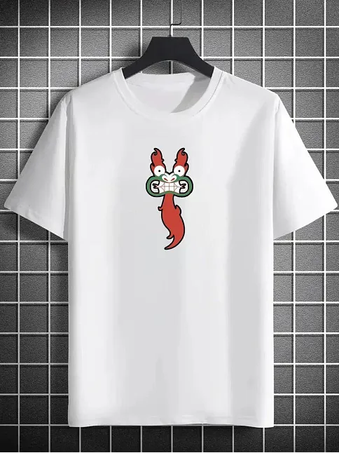 Unisex Bisiklet Yaka Baskılı Oversize T-shirt - Beyaz