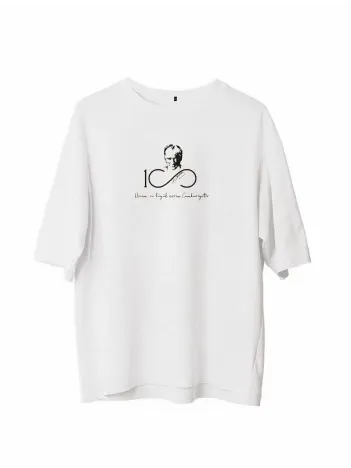 Unisex Bisiklet Yaka Baskılı Oversize T-Shirt - Beyaz Unisex Bisiklet Yaka Baskılı Oversize T-Shirt - Beyaz