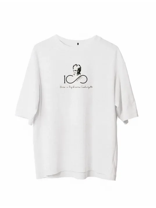 Unisex Bisiklet Yaka Baskılı Oversize T-Shirt - Beyaz Unisex Bisiklet Yaka Baskılı Oversize T-Shirt - Beyaz